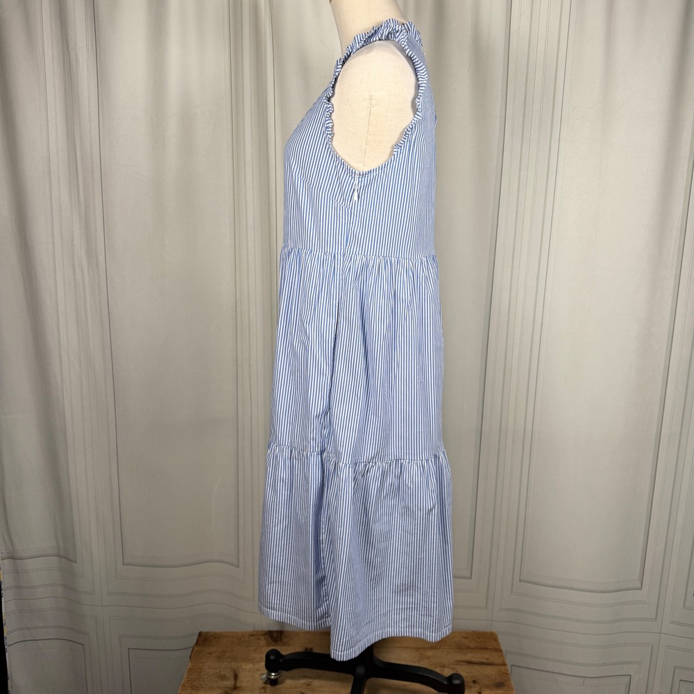 J.Crew Factory Re-Imagined Striped Tiered Midi Dress Pockets Blue White 6P - Picture 8 of 16